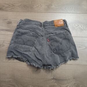 Levi's 501 Shorts Women 26 Black Big E Thrashed Normcore Distressed Bikercore